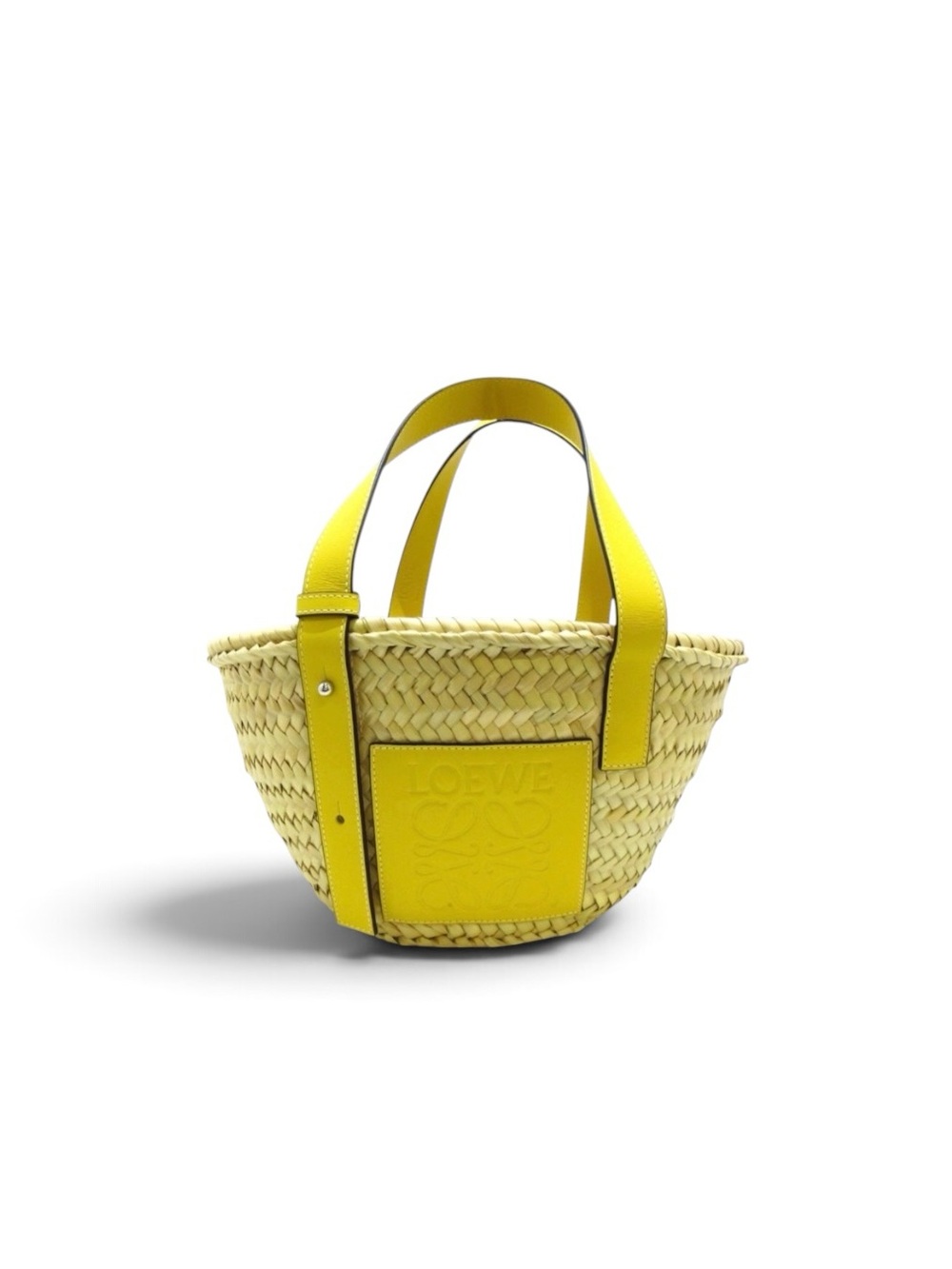 Loewe Yellow Woven Basket Tote with Leather Trim